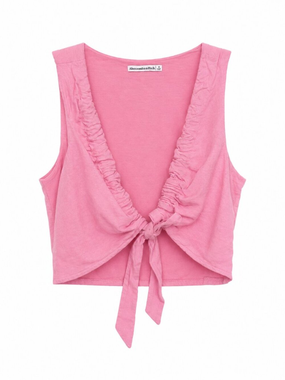 Abercrombie & Fitch Tie Front Ruched Crop Top Women's Small Pink Linen NWT
